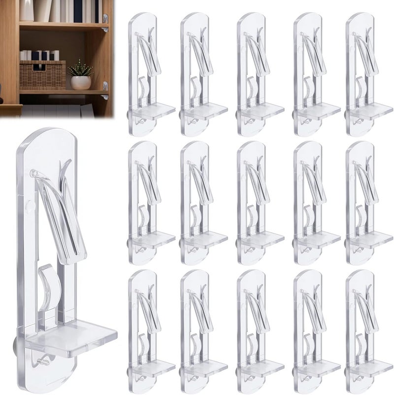 Ojeemii 20PCS Plastic Locking Shelf Support Pegs, 6mm Self-Locking Shelf Pins, Plastic Cabinet Shelf Clips, Clear Bracket Clips for Kitchen, 6mm Peg x 3/4" Thick Shelves - Image 1